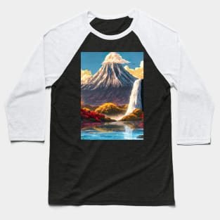 Japan Tower Waterfall Painting Baseball T-Shirt